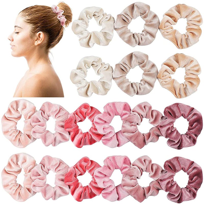 Heqishun 18 Pcs Blush Theme Hair Scrunchies Velvet Elastic Hair Bands Pink Love Scrunchy Hair Ties Hair Bobbles for Women and Girls - Image 1